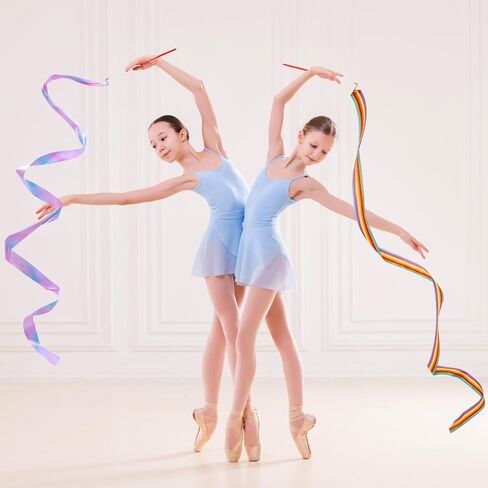 2Pcs 78.7 Inch Dance Ribbon, Sparkling Gymnastics Ribbons Rainbow Ribbon with Wand Rhythmic Ribbon Streamers for Kids Girls Adults Artistic Dancing Training in Saudi Arabia