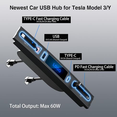Car USB Charger for Tesla Model 3 Model Y 2021 2022 2023, Tesla USB Hub with Retractable Cable Charging Adapter for Tesla Accessories Model Y/3 100% Fit Center Console, Gifts for Tesla Owner in Saudi Arabia
