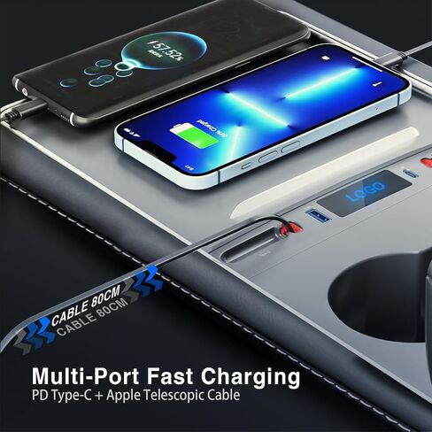 Car USB Charger for Tesla Model 3 Model Y 2021 2022 2023, Tesla USB Hub with Retractable Cable Charging Adapter for Tesla Accessories Model Y/3 100% Fit Center Console, Gifts for Tesla Owner in Saudi Arabia