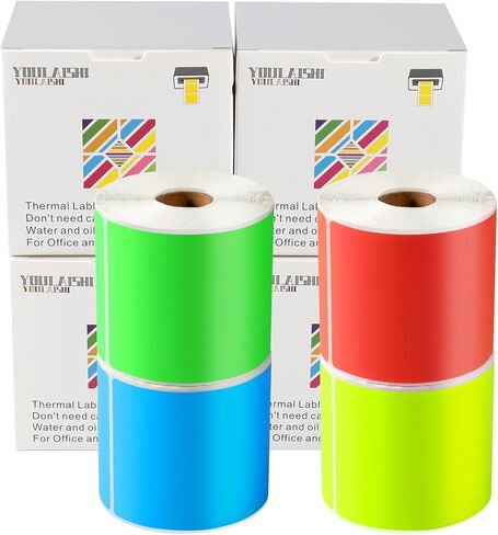 1200PCS/4 Roll 3 X 5 Inch Printable Rectangle Color Coding Labels, Adhesive Color Coding Stickers for Bar-Codes, Address, Small Business Labeling, Inventory, Multiple Colors (4 Color) in Saudi Arabia