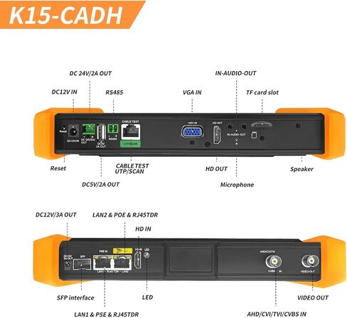 جهاز اختبار كاميرا Henkion 8K 32MP 4K 12MP IP، جهاز اختبار CCTV، جهاز اختبار IPC، 8MP AHD CVI TVI SDI CVBS اختبار الكاميرا المحورية، منفذ SFP، اختبار الكابلات، اختبار الشبكة، POE، VGA، HDMI، WiFi، RS485 (K15-CADH) in Saudi Arabia