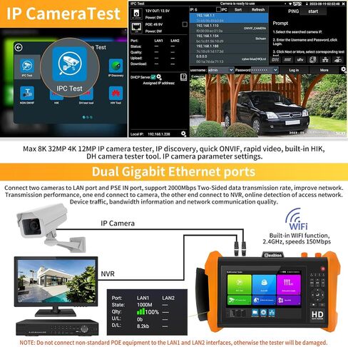 جهاز اختبار كاميرا Henkion 8K 32MP 4K 12MP IP، جهاز اختبار CCTV، جهاز اختبار IPC، 8MP AHD CVI TVI SDI CVBS اختبار الكاميرا المحورية، منفذ SFP، اختبار الكابلات، اختبار الشبكة، POE، VGA، HDMI، WiFi، RS485 (K15-CADH) in Saudi Arabia