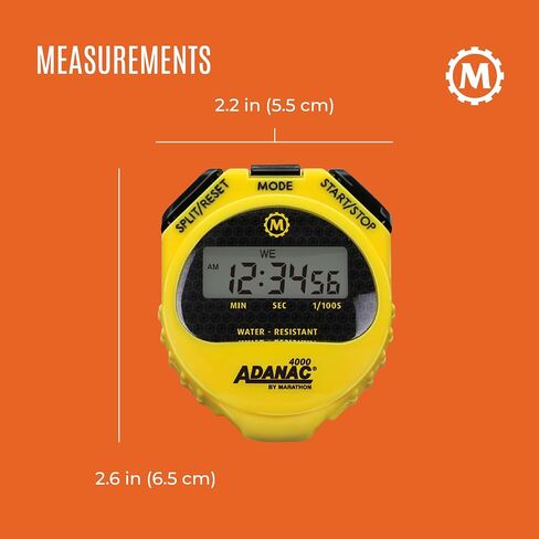 MARATHON ST083009 Adanac 4000 Digital Stopwatch Timer with Extra Large Display and Buttons, Water Resistant, Two Year Warranty - Yellow in Saudi Arabia