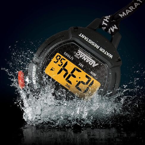 مؤقت ساعة توقيت رقمي Marathon Adanac 8000، أسود - دقة عالية تصل إلى 1/100 ثانية - يتضمن إضاءة خلفية - مقاوم للماء والغبار والصدمات - يتضمن حبل بطول 40 بوصة in Kuwait