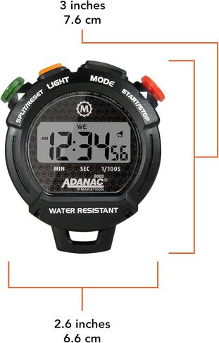 مؤقت ساعة توقيت رقمي Marathon Adanac 8000، أسود - دقة عالية تصل إلى 1/100 ثانية - يتضمن إضاءة خلفية - مقاوم للماء والغبار والصدمات - يتضمن حبل بطول 40 بوصة in Kuwait
