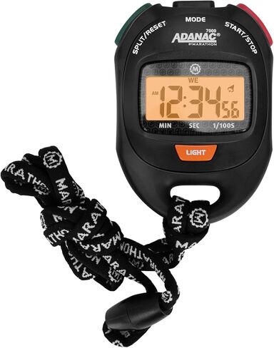 مؤقت ساعة توقيت رقمي Marathon Adanac 8000، أسود - دقة عالية تصل إلى 1/100 ثانية - يتضمن إضاءة خلفية - مقاوم للماء والغبار والصدمات - يتضمن حبل بطول 40 بوصة in Kuwait