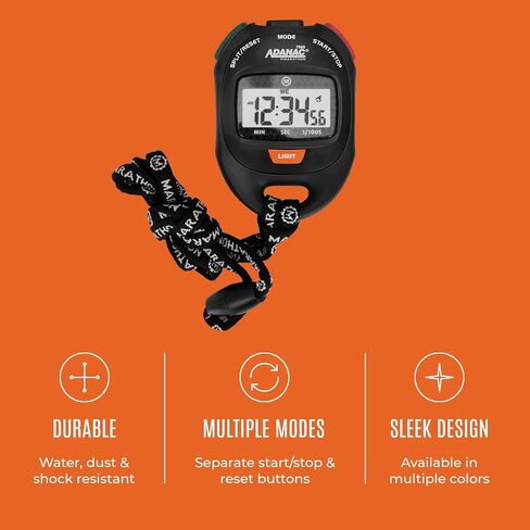 مؤقت ساعة توقيت رقمي Marathon Adanac 8000، أسود - دقة عالية تصل إلى 1/100 ثانية - يتضمن إضاءة خلفية - مقاوم للماء والغبار والصدمات - يتضمن حبل بطول 40 بوصة in Kuwait