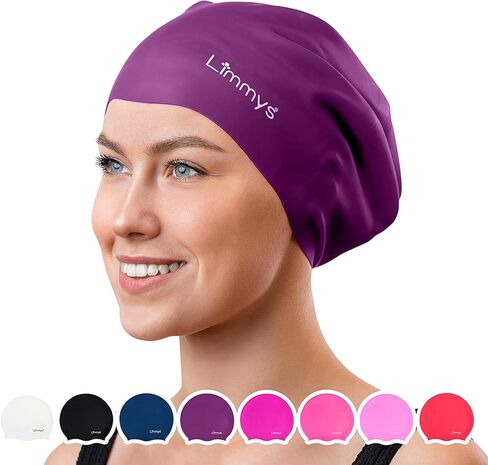 Limmys Adult Long Hair Swimming Cap - 100% Silicone Swim Caps for Men and Women - Premium Quality, Stretchable and Comfortable Swimming Hats in Saudi Arabia