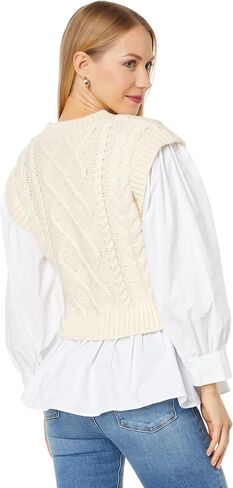 English Factory Mixed Media Cable Detail Sweater Cream/White SM in Saudi Arabia