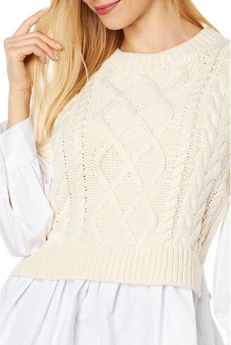 English Factory Mixed Media Cable Detail Sweater Cream/White SM in Saudi Arabia