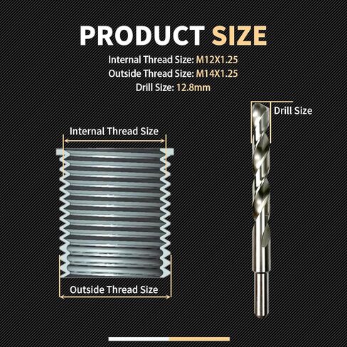 طقم إصلاح الخيوط M12X1.25، مع صنبور، كونتربور، سائق التثبيت، مثقاب HSS إدراج 15 مم، إدراج الفولاذ المقاوم للصدأ M12X1.25X15mmX10 PCS in Kuwait