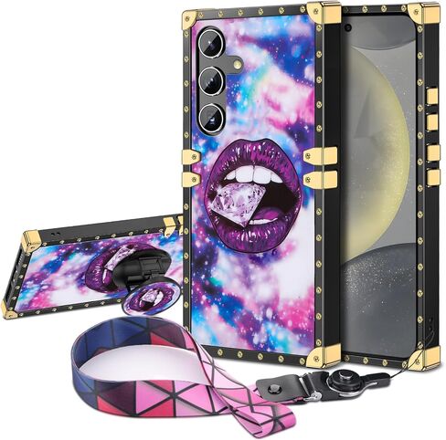 حافظة JAKPAK لهاتف Galaxy S24+ Plus مع مسند حافظة مربعة شديدة التحمل لهاتف S24+ غطاء هاتف واقٍ مضاد للصدمات مع حبل متوافق مع هاتف Galaxy S24 Plus أرجواني in Kuwait