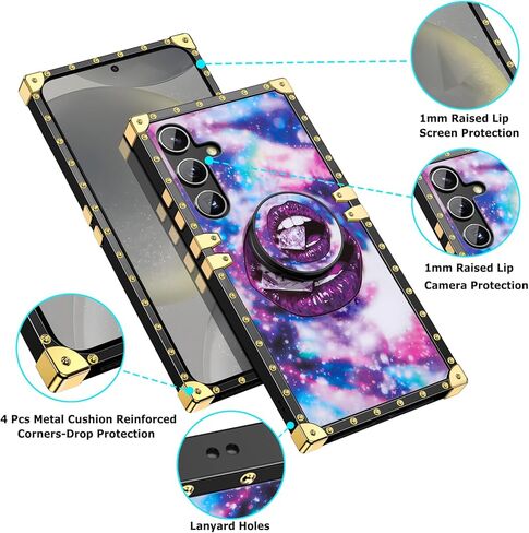 حافظة JAKPAK لهاتف Galaxy S24+ Plus مع مسند حافظة مربعة شديدة التحمل لهاتف S24+ غطاء هاتف واقٍ مضاد للصدمات مع حبل متوافق مع هاتف Galaxy S24 Plus أرجواني in Kuwait