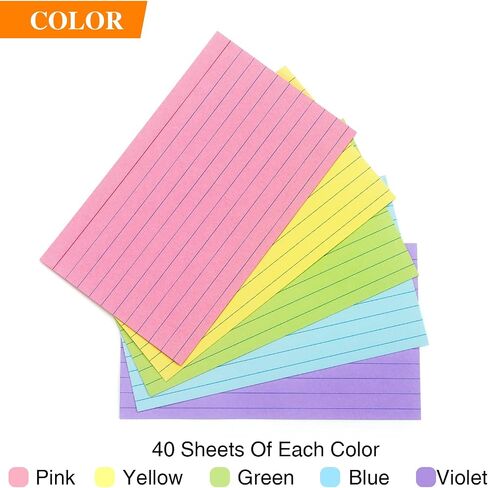 Tamaki Colored Index Cards 3 X 5, Flash Cards Ruled Note Cards for School, 200 Count, Home and Office Flash Cards for studying in Saudi Arabia