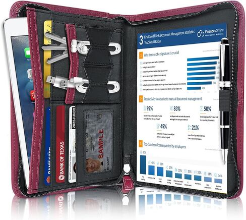 Godery Padfolio/Portfolio، حافظة صغيرة من الجلد بسحاب، حافظة كتابة قانونية مقاس 5 × 8، محفظة أعمال احترافية للرجال والنساء، حامل بطاقات، حامل حافظة دفتر الملاحظات (أسود) in Kuwait