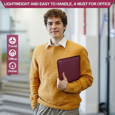 Godery Padfolio/Portfolio، حافظة صغيرة من الجلد بسحاب، حافظة كتابة قانونية مقاس 5 × 8، محفظة أعمال احترافية للرجال والنساء، حامل بطاقات، حامل حافظة دفتر الملاحظات (أسود) in Kuwait