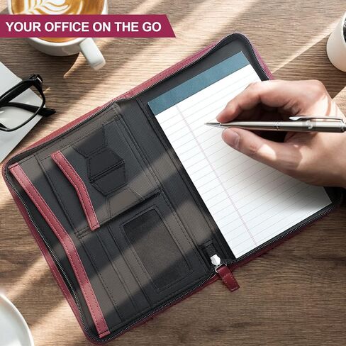 Godery Padfolio/Portfolio، حافظة صغيرة من الجلد بسحاب، حافظة كتابة قانونية مقاس 5 × 8، محفظة أعمال احترافية للرجال والنساء، حامل بطاقات، حامل حافظة دفتر الملاحظات (أسود) in Kuwait
