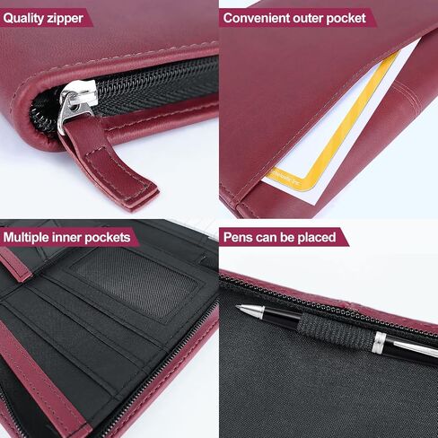 Godery Padfolio/Portfolio، حافظة صغيرة من الجلد بسحاب، حافظة كتابة قانونية مقاس 5 × 8، محفظة أعمال احترافية للرجال والنساء، حامل بطاقات، حامل حافظة دفتر الملاحظات (أسود) in Kuwait