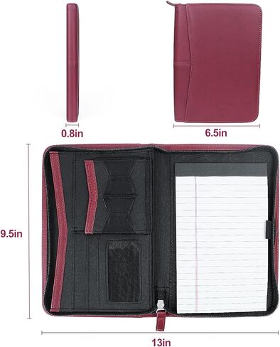 Godery Padfolio/Portfolio، حافظة صغيرة من الجلد بسحاب، حافظة كتابة قانونية مقاس 5 × 8، محفظة أعمال احترافية للرجال والنساء، حامل بطاقات، حامل حافظة دفتر الملاحظات (أسود) in Kuwait