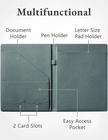 Mymazn Padfolio Portfolio Folder, Faux Leather Interview Resume Folder with Document Organizer & Business Card Holder, Letter-Sized Notepad Legal Pad Holder for Men Women (Grey Green) in Saudi Arabia