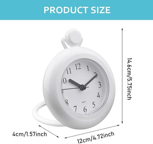Tookie Bathroom Hanging Clock, Waterproo-f Bathroom Shower Clock Dual Purpose Wall Clock with Round Bracket Easy to Read Clock for Dormitory,Bathroom,Kithchen(White) in Saudi Arabia