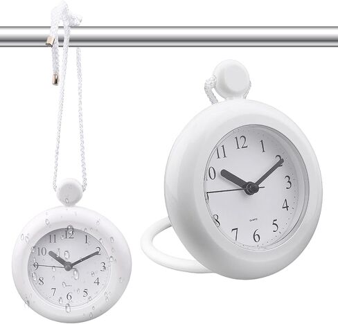 Tookie Bathroom Hanging Clock, Waterproo-f Bathroom Shower Clock Dual Purpose Wall Clock with Round Bracket Easy to Read Clock for Dormitory,Bathroom,Kithchen(White) in Saudi Arabia