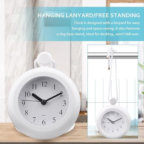 Tookie Bathroom Hanging Clock, Waterproo-f Bathroom Shower Clock Dual Purpose Wall Clock with Round Bracket Easy to Read Clock for Dormitory,Bathroom,Kithchen(White) in Saudi Arabia