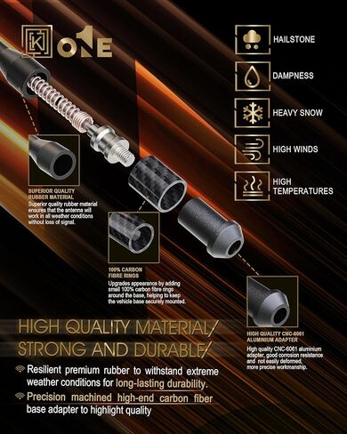 هوائي KEYO1E قصير بديل من ألياف الكربون متوافق مع 2006-2024 تشيفي سيلفرادو 1500 | جي إم سي سييرا 1500 | 7.9 بوصة مطاط مرن فائق | مصممة لاستقبال FM/AM الأمثل in Kuwait