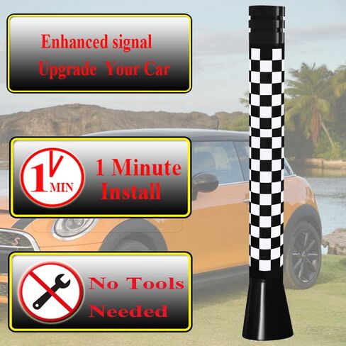4 Inch Checkered Flag Short Antenna for BMW Mini Cooper (2001-2022), Mini Cooper Antenna Replacement Mast in Saudi Arabia