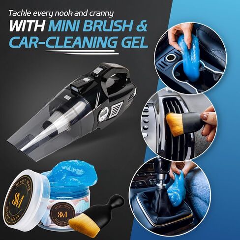 Strayt Mark 4-in-1 Portable Car Vacuum Cleaner High Power, Handheld Vacuum - Tire Inflator and Digital Tire Pressure Gauge with LED Light, Bonus Car Cleaning Gel and Brush, 12V DC, 15FT Cord in Saudi Arabia