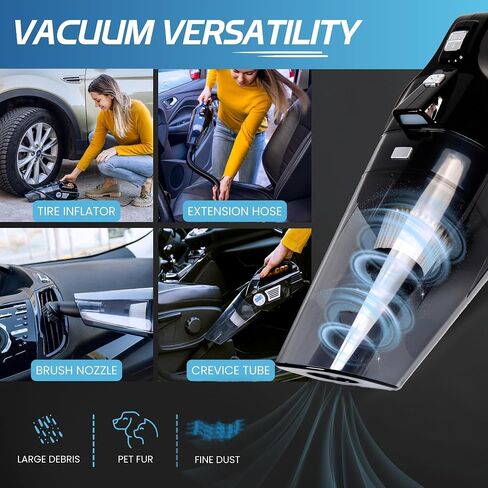 Strayt Mark 4-in-1 Portable Car Vacuum Cleaner High Power, Handheld Vacuum - Tire Inflator and Digital Tire Pressure Gauge with LED Light, Bonus Car Cleaning Gel and Brush, 12V DC, 15FT Cord in Saudi Arabia