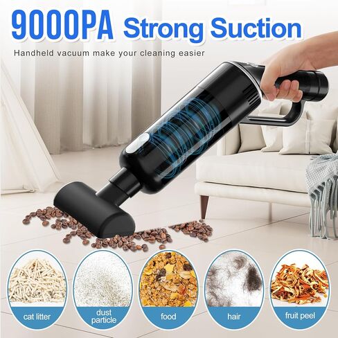 Handheld Vacuum Cleaner Cordless: 9000PA Power Suction Portable Vacuum Cleaner Rechargeable, Advanced Dust Removal Technology，Upgraded HEPA Filter, Mini Vacuum Cleaner Car Accessories (White) in Saudi Arabia