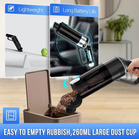 Handheld Vacuum Cleaner Cordless: 9000PA Power Suction Portable Vacuum Cleaner Rechargeable, Advanced Dust Removal Technology，Upgraded HEPA Filter, Mini Vacuum Cleaner Car Accessories (White) in Saudi Arabia