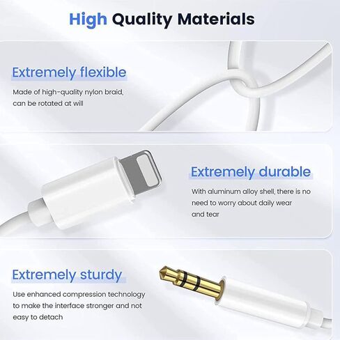 [معتمد من Apple MFi] سلك iPhone AUX لاستريو السيارة، كابل صوت AUX بطول 3.3 قدم إلى 3.5 مم متوافق مع iPhone 12/11/XS/XR/X 8 7 6 5، ستيريو منزلي/سماعات رأس، يدعم جميع أجهزة iOS... in Kuwait