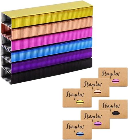 Colored Staples Set Colorful 26/6 Standard Staples for Desk Manual Stapler, 1000 Per Color, Total 6000 for Office and Study Supplies (6 Pack, Colored) in Saudi Arabia