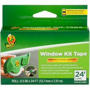 Duck Brand Window Kit Tape with Refillable Dispenser, Double-Sided Tape with Strong Adhesion for Use with Duck Brand Window Insulation Kit Tape, 0.5 Inches by 24 Feet, Green