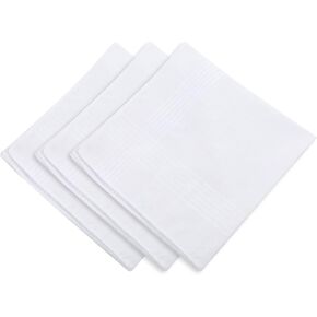3 Pcs Men's Handkerchiefs, Soft Cotton White Hankie Handkerchiefs Sweat Absorbing Handkerchiefs Machine Wash White Pocket Square for Suit Small Sweat Cloth for Hand, Hankies