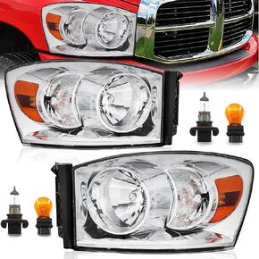 Headlights Assembly Compatible for 2006 2007 2008 Dodge Ram 1500 2500 3500 2009 Ram 2500 3500 w/Black Housing Clear Reflector Include H13 3157 Bulb Passenger and Driver Side Pair