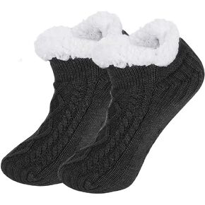 SIQITECHNO Unisex Warm Slipper Socks Grip Slipper Socks Thick Fleece lined Fuzzy Sherpa Ankle Warm Socks for Women Men