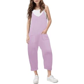 Girls Jumpsuits Sleeveless Casual Overalls Kids Spaghetti Strap Loose Romper with Pocket