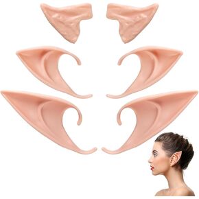Cosmos 3 Pairs Elf Ears Cosplay Fairy Pixie Pointed Ears Mini Short Long Style Soft Elf Ears Adult Women Dress Up Costume Masquerade Accessories for Halloween Christmas Anime Theme Party