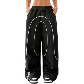 GORGLITTER Women's Contrast Trim Cargo Pants Y2K Elastic Waist Track Pants
