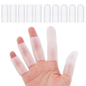 10 Pcs Gel Finger Cots, Finger Sleeve Protectors Fingertips Thumb Protector Covers Trigger Finger Gloves Caps for Hand Finger Blisters Cracking Calluses