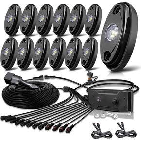 R1 Pure White Rock Lights Kit with Switch Wire Harness 12PCS Super Bright LED Rock Lights White for Offroad Trucks ATV UTV SUV High Power Underglow Under Body Light Waterproof Shockproof