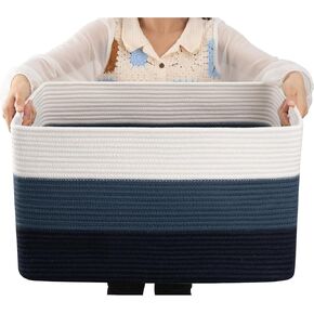 OIAHOMY 108L Large Cotton Rope Basket, Rectangle Woven Baskets for Storage, Nursery Blanket Storage Living Room, Toy Basket with Handle-25"x16"x16"-Gradient Dark Brown in Kuwait