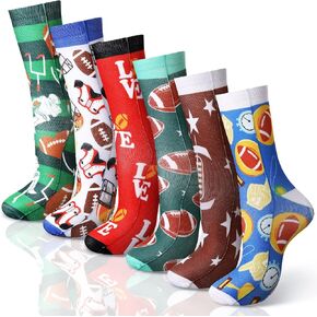 Sureio 6 Pairs Kids Football Socks Youth Novelty Baseball Socks Cotton Crew Sport Socks for Boys Girls Knee High Stockings Funny Gift