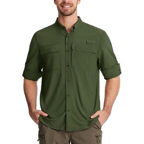 TACVASEN Mens Fishing Shirts Long Sleeve Sun Protection Shirts UPF50+ Quick Dry Button Down Shirts with Zipper Pockets