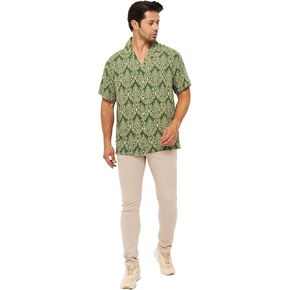 Men's Short Sleeve 100% Viscose Hawaiian Shirt Regular Fit Button Closed
