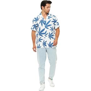 Men's Short Sleeve 100% Viscose Hawaiian Shirt Regular Fit Button Closed