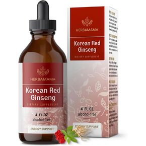 HERBAMAMA Korean Panax Ginseng Root Tincture - Vegan Red Ginseng Liquid Extract for Energy Support - Korean Red Ginseng Drops for Adults - Alcohol & Sugar-Free, 56-Day Supply